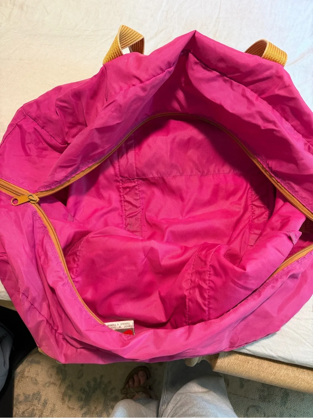 Nike Pink Travel Duffel with Yellow Handles